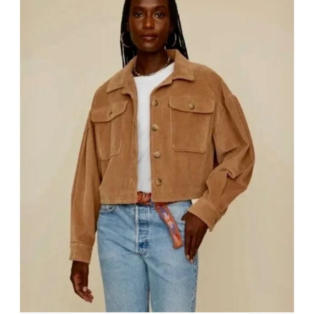 XIRENA Tobin Almond Brown Cropped Corduroy Jacket Puffed Sleeves S $298